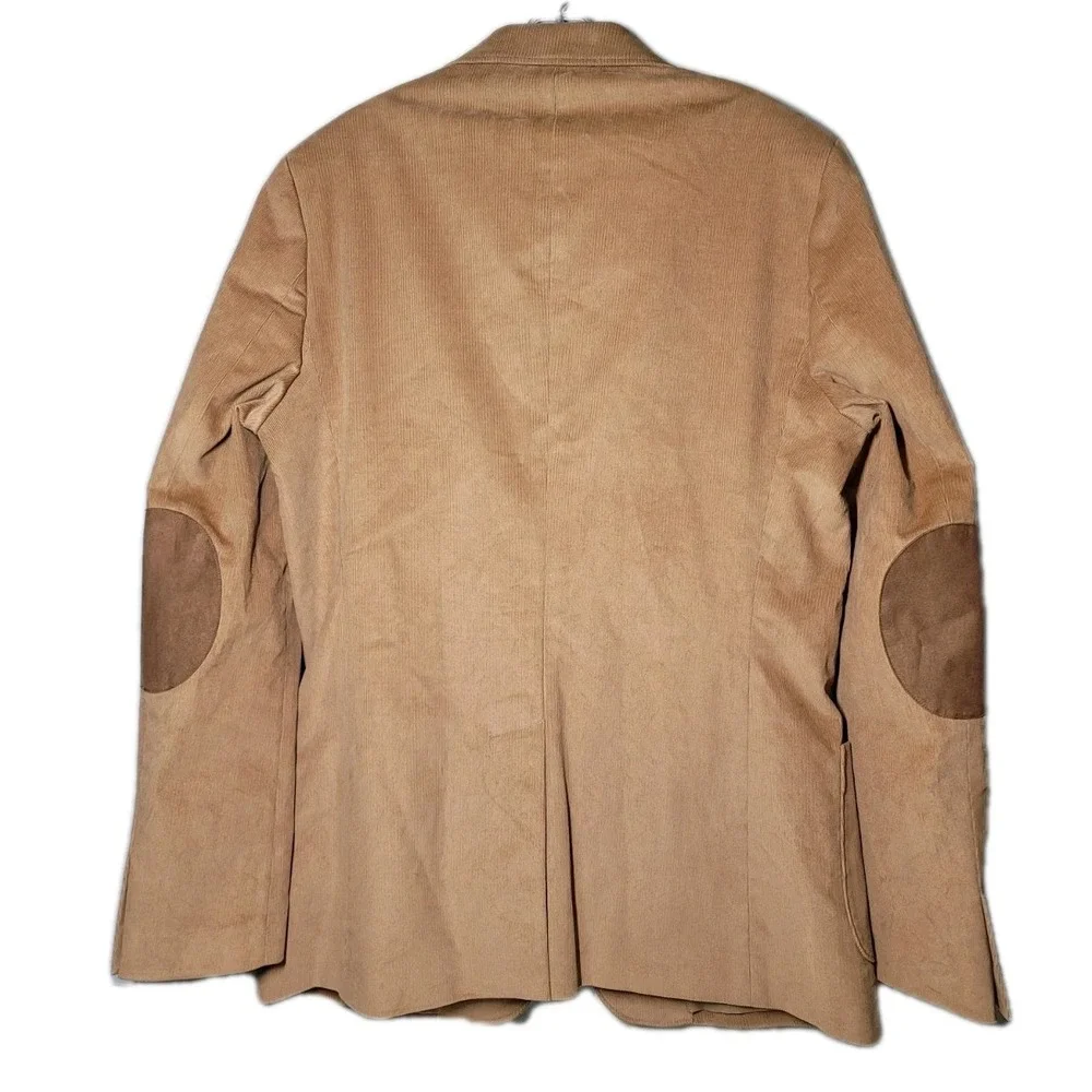 Lands End Mens Size 42 Tall Tan Blazer Sport Coat Jacket Corduroy Elbow Patches